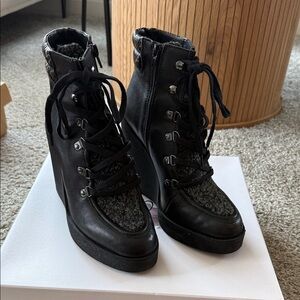 Jessica Simpson Black Lace-Up Wedge Boots